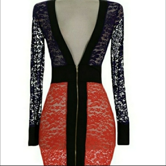 UPTOWN USA Dresses & Skirts - Long Sleeve Mesh Purple/Orange Color Block Dress
